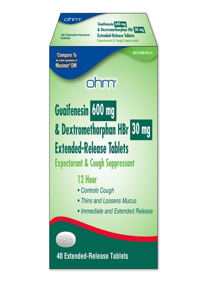 Ohm Guaifenesin 600 mg Extended Release Tablets, Dextromethorphan HBr 30 mg - Expectorant & Cough Suppressant, Loosens Mucus, Controls Cough for Immediate and Extended Relief - 40 Tablets - Image 3